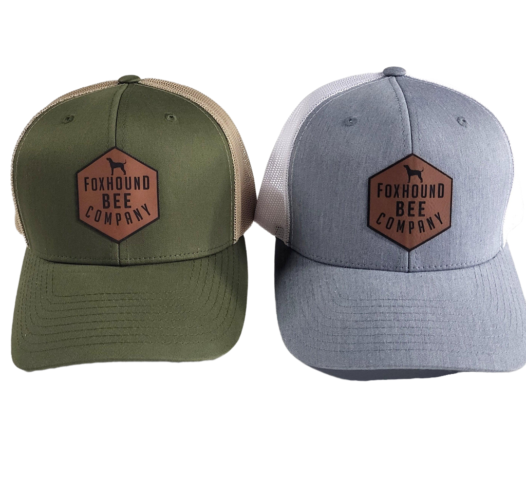 Leather Patch Trucker Hat-Merchandise-Heather Gray / White-Foxhound Bee Company