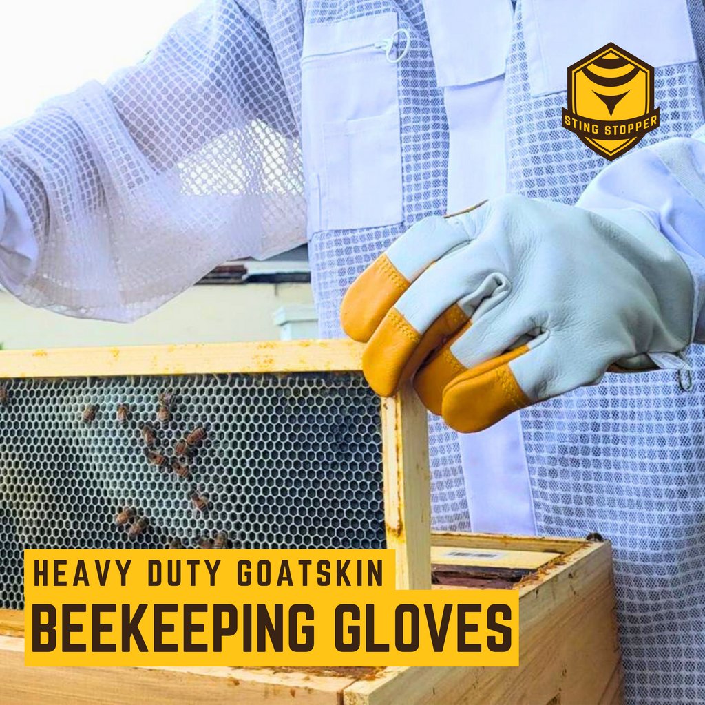 Sting Stopper Heavy Duty Goat Skin Beekeeping Gloves - Beekeeper White-Foxhound Bee Company