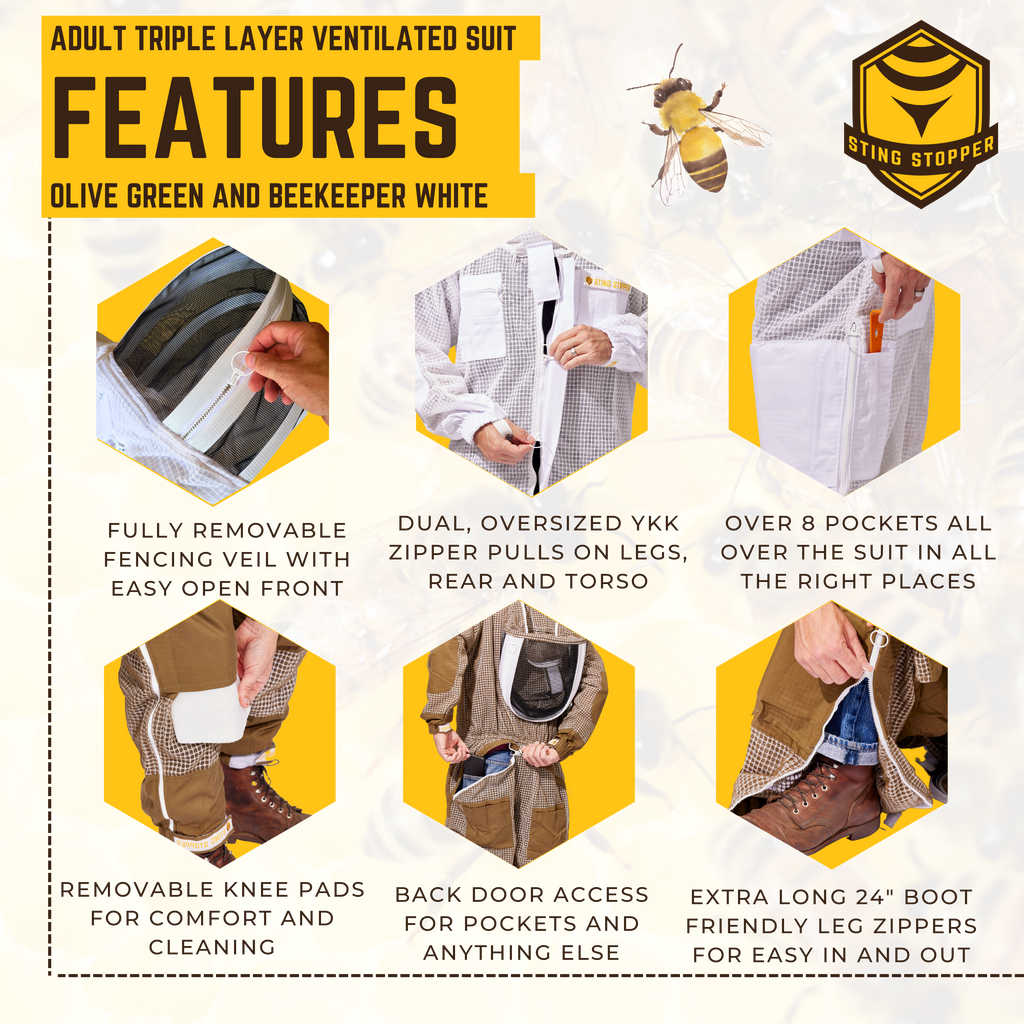 Sting Stopper Professional Ventilated Beekeeping Suit - Beekeeper White-Foxhound Bee Company