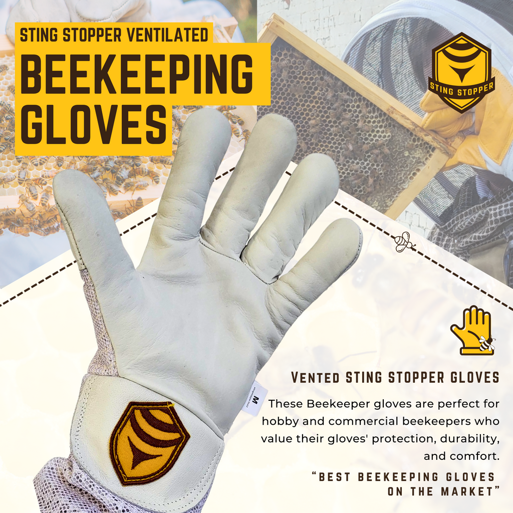 Sting Stopper Ventilated Goat Skin Beekeeping Gloves - Beekeeper White-Foxhound Bee Company